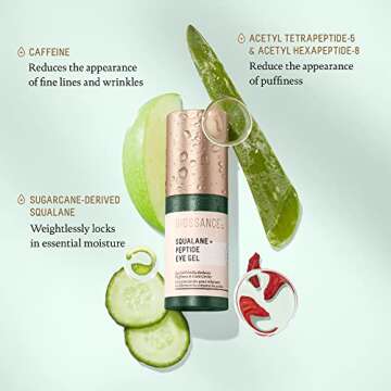 Biossance Squalane + Peptide Eye Gel - Ultra-Hydrating Under Eye Cream - Reduces Puffiness & Dark Circles - Eye Wrinkles Repair Moisturizer- Anti Aging & Hydrating, Day & Night Cream - 0.5oz