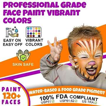 Drawdart Face Painting Kit for Kids - 20 Colors Water Based Non Toxic Face Paint Kit, Professional F...