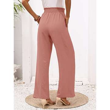 Heymoments Women's Wide Leg Lounge Pants with Pockets Pink XX-Large Lightweight High Waisted Adjustable Tie Knot Loose Comfy Casual Trousers