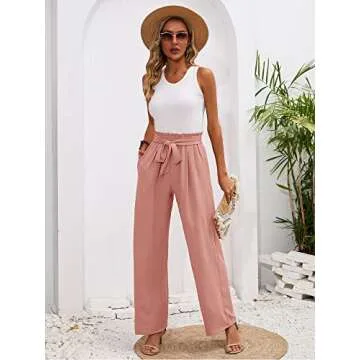 Heymoments Women's Wide Leg Lounge Pants with Pockets Pink XX-Large Lightweight High Waisted Adjustable Tie Knot Loose Comfy Casual Trousers