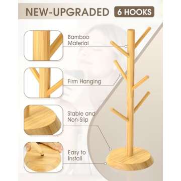 MaxGear Coffee Mug Holder, Bamboo Mug Rack, Cup Holder for Countertop, Wooden Cup Stand, Kitchen Org...