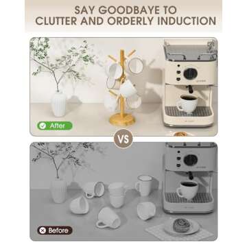 MaxGear Coffee Mug Holder, Bamboo Mug Rack, Cup Holder for Countertop, Wooden Cup Stand, Kitchen Organizer Coffee Tree with 6 Hooks