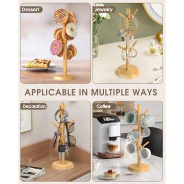 MaxGear Coffee Mug Holder, Bamboo Mug Rack, Cup Holder for Countertop, Wooden Cup Stand, Kitchen Organizer Coffee Tree with 6 Hooks