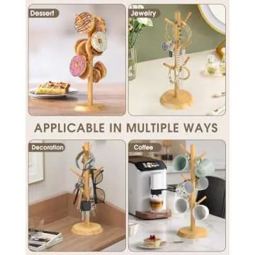 MaxGear Coffee Mug Holder, Bamboo Mug Rack, Cup Holder for Countertop, Wooden Cup Stand, Kitchen Organizer Coffee Tree with 6 Hooks