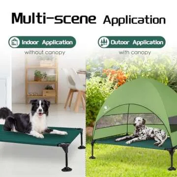 Elevated Dog Bed with Canopy, Raised Outdoor Dog Bed with Powerful Anti-Slip Feet, Portable Pet Bed Cot with Larger Shade, Raised Large Dogs Cooling Bed for Camping, Indoor & Outdoor
