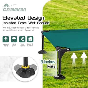 Elevated Dog Bed with Canopy, Raised Outdoor Dog Bed with Powerful Anti-Slip Feet, Portable Pet Bed Cot with Larger Shade, Raised Large Dogs Cooling Bed for Camping, Indoor & Outdoor