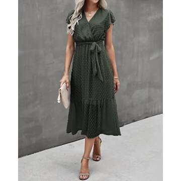 BTFBM Women Summer Bohemian Floral Casual Wrap V Neck Ruffle Cap Sleeveless Belt A-Line Pleated Hem ...