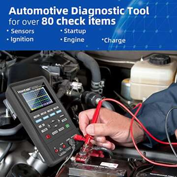 Hantek Professional Automotive Oscilloscope 2D82AUTO, 4 in 1 Handheld Oscilloscope Multimeter, Digital USB Oscilloscope with 2 Channels 80 MHz Bandwidth, Oscilloscope Kit 2D82 I