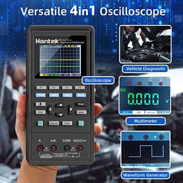 Hantek Professional Automotive Oscilloscope 2D82AUTO, 4 in 1 Handheld Oscilloscope Multimeter, Digital USB Oscilloscope with 2 Channels 80 MHz Bandwidth, Oscilloscope Kit 2D82 I