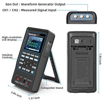 Hantek Professional Automotive Oscilloscope 2D82AUTO, 4 in 1 Handheld Oscilloscope Multimeter, Digital USB Oscilloscope with 2 Channels 80 MHz Bandwidth, Oscilloscope Kit 2D82 I