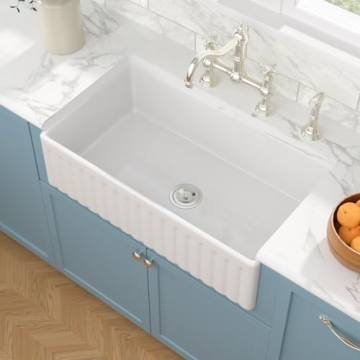 Sarlai 36 White Farmhouse Sink - 36 x 20 Inch Kitchen Sink Apron Front Single Bowl Reversible Cerami...