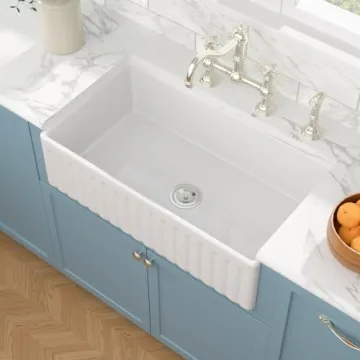 Sarlai 36 White Farmhouse Sink - 36 x 20 Inch Kitchen Sink Apron Front Single Bowl Reversible Cerami...