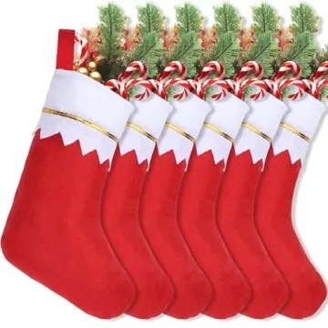 36 Pcs Felt Christmas Stockings - Red with Gold Trim