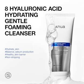 ANUA Hydrating Gentle Foaming Cleanser - Korean Face Wash with Hyaluronic Acid and Zinc for Sensitiv...