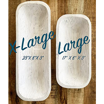 PRODUCT80 Large White Dough Bowl, 17" Hand-carved Mango Wood Ship Bowls, Rustic, Decorative, Farmhouse Decor, Big Dining Table Center Piece