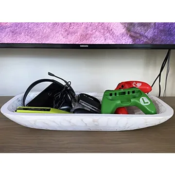 PRODUCT80 Large White Dough Bowl, 17" Hand-carved Mango Wood Ship Bowls, Rustic, Decorative, Farmhouse Decor, Big Dining Table Center Piece