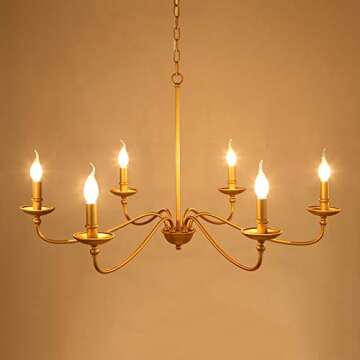 SEOL-Light 36" Dia Classic Candelabra Style Large Farmhouse Chandeliers Dining Room Light Fixture Ceiling Hanging Pendant 6 Light 240W Antique Gold Painted Finish Indoor