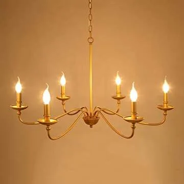SEOL-Light 36" Dia Classic Candelabra Style Large Farmhouse Chandeliers Dining Room Light Fixture Ceiling Hanging Pendant 6 Light 240W Antique Gold Painted Finish Indoor