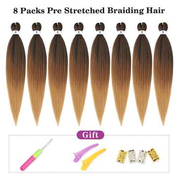 Bileaf Pre Stretched Braiding Hair 26 Inch Ombre Braiding Hair Hot Water Setting 8 Packs Long Braidi...