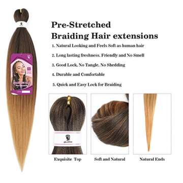 Bileaf Pre Stretched Braiding Hair 26 Inch Ombre Braiding Hair Hot Water Setting 8 Packs Long Braiding Hair Pre Stretched Soft Yaki Texture Synthetic Hair Extensions for Braids(1B-30-27)