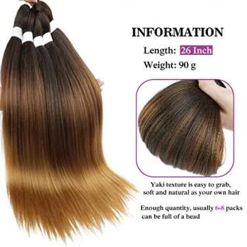 Bileaf Pre Stretched Braiding Hair 26 Inch Ombre Braiding Hair Hot Water Setting 8 Packs Long Braiding Hair Pre Stretched Soft Yaki Texture Synthetic Hair Extensions for Braids(1B-30-27)