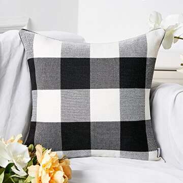 Anickal Fall Pillow Covers 18x18 Inch for Fall Decor Set of 2 Black Buffalo Check Plaid Throw Pillow Covers Farmhouse Rustic Decorative Square Cushion Covers for Sofa Couch Living Room Decorations