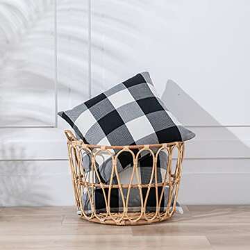 Anickal Fall Pillow Covers 18x18 Inch for Fall Decor Set of 2 Black Buffalo Check Plaid Throw Pillow Covers Farmhouse Rustic Decorative Square Cushion Covers for Sofa Couch Living Room Decorations