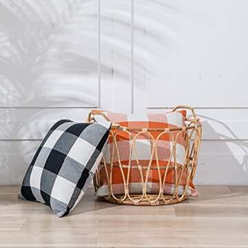 Anickal Fall Pillow Covers 18x18 Inch for Fall Decor Set of 2 Black Buffalo Check Plaid Throw Pillow Covers Farmhouse Rustic Decorative Square Cushion Covers for Sofa Couch Living Room Decorations