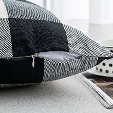 Anickal Fall Pillow Covers 18x18 Inch for Fall Decor Set of 2 Black Buffalo Check Plaid Throw Pillow Covers Farmhouse Rustic Decorative Square Cushion Covers for Sofa Couch Living Room Decorations