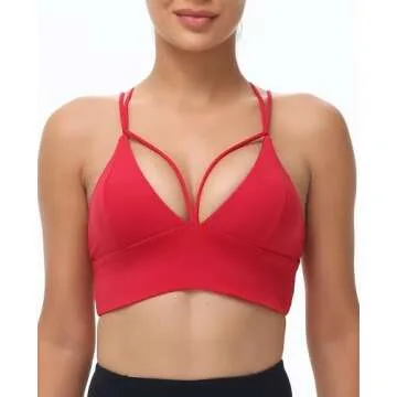 MotoRun Womens Push-up Padded Strappy Sports Bra Cross Back Wirefree Fitness Yoga Top Red-383 M