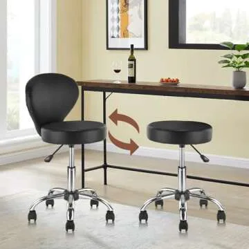 KLASIKA PVC Faux Leather Rolling Swivel Salon Stool Chair with Back Support Adjustable Hydraulic Sea...