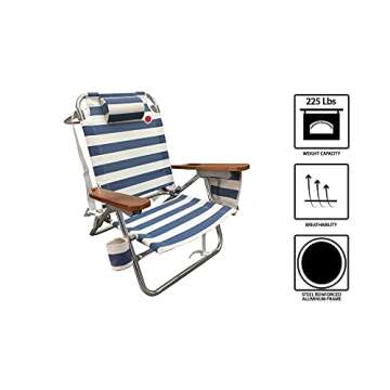 OmniCore Designs Multi-Position Wood Arm Beach Chair (2-pk) | Headrest, Media Organizer Pocket, Cup Holder, textilene Fabric, Dual Backpack Carry Straps | Outdoor Patio and Camping Chair