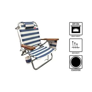 OmniCore Designs Multi-Position Wood Arm Beach Chair (2-pk) | Headrest, Media Organizer Pocket, Cup Holder, textilene Fabric, Dual Backpack Carry Straps | Outdoor Patio and Camping Chair