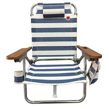 OmniCore Designs Multi-Position Wood Arm Beach Chair (2-pk) | Headrest, Media Organizer Pocket, Cup Holder, textilene Fabric, Dual Backpack Carry Straps | Outdoor Patio and Camping Chair