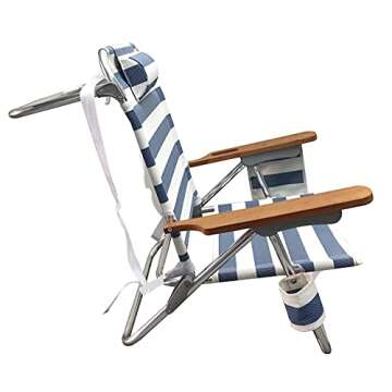 OmniCore Designs Multi-Position Wood Arm Beach Chair (2-pk) | Headrest, Media Organizer Pocket, Cup Holder, textilene Fabric, Dual Backpack Carry Straps | Outdoor Patio and Camping Chair