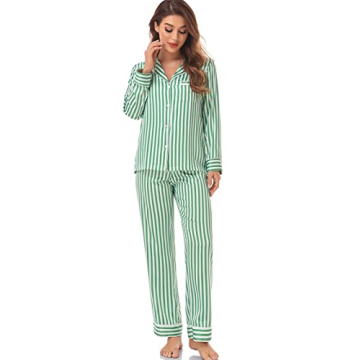 Serenedelicacy Women's Satin Pajama Set Long Sleeve Button Down Sleepwear 2-Piece Striped Silky Pj S...