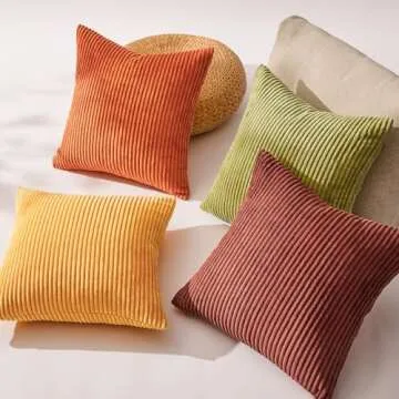 Topfinel Fall Burnt Orange Decorative Throw Pillows Covers 18x18 Inch Set of 4,Yellow Green Gradient Series Corduroy Striped Square Pillow Case,Western Modern Cushion Cover for Couch Sofa Bedroom