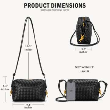 GASSDA Woven Crossbody Bags for Women,Woven Purses Small Shuoulder Bag for Women Woven Leather Handbags Purses for Women (Black)
