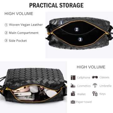 GASSDA Woven Crossbody Bags for Women,Woven Purses Small Shuoulder Bag for Women Woven Leather Handbags Purses for Women (Black)