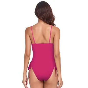 Hilor Cheeky High Cut Bathing Suits for Women One Piece Cutout Swimsuit Drawstring Side Tie Bikini Hot Pink Gradient 8