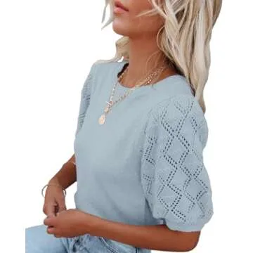 Womens Short Sleeve Sweaters Crewneck Knit Pullover Tops 2025 Summer Casual Lightweight Crochet Blou...