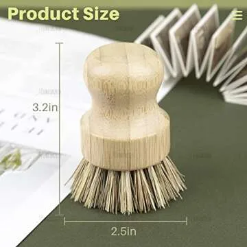 AUEAR, Natural Bamboo Dish Scrub Brush Cleaning Pot Scrubber Brushes Coconut Bristles for Cast Iron ...