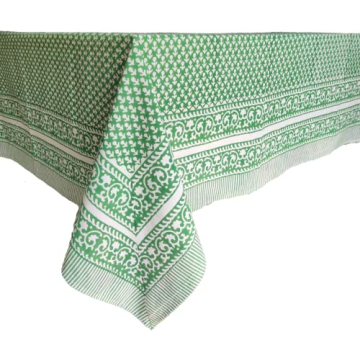 Elegant ATOSII Queen Green Cotton Tablecloth, 60x90 in.