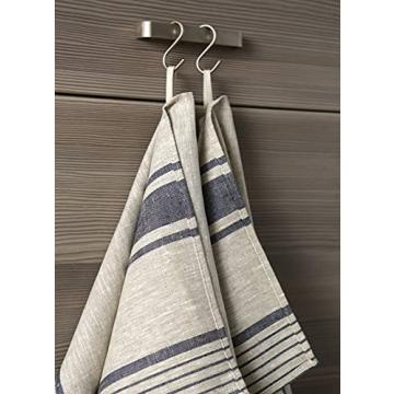 LINENVIBE Pure Linen Kitchen Towels Set of 2 - Navy Blue Stripes