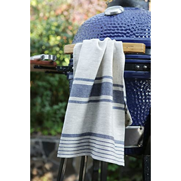 LINENVIBE Pure Linen Kitchen Towels Set of 2 - Navy Blue Stripes