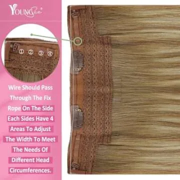 YoungSee Wire Real Hair Extensions Balayage Invisible Wire Hair Extensions Medium Brown Fading to Brown Hair Extensions Transparent Wire Real Hair Extensions Ease of Use Hair Extensions 80G 18In