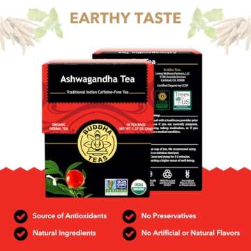 Buddha Teas - Organic Ashwagandha Root Tea - Herbal Tea - For Health & Wellbeing - With Antioxidants...