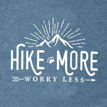 Women Hike More Worry Less Workout Shirts Camping Graphic Funny Letter Printed Tees Beach Loose Fit ...
