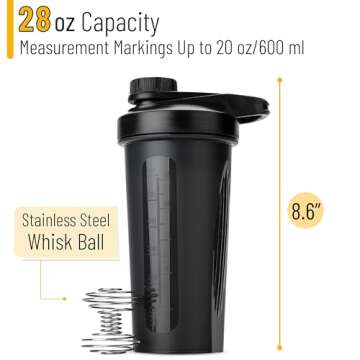 Mr. Pen- Shaker Bottles for Protein Mixes with Twist Cap, 28 oz, Black Protein Shaker Bottle with Wire Whisk Ball, Shaker Cup, Mixer Bottle