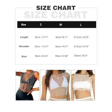 Meladyan Women's Sexy Sheer Mesh Diamond Rhinestone Crop Tank See Through Hollow Out Sleeveless Crewneck Cropped Going Top, Black, Small